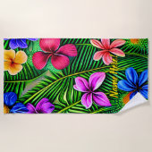 Voeg Naam toe, Stijlvolle Tropische Bloemen & Blad Strandlaken (Voorkant)