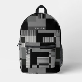 Voeg naam toe Zwart & Grijs Abstract Modern Minima Bedrukte Rugzak