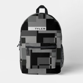 Voeg naam toe Zwart & Grijs Abstract Modern Minima Bedrukte Rugzak