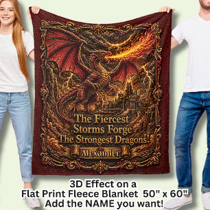 Voeg Naam Vuur Draak Rood 3D Effect Motiverend Fleece Deken