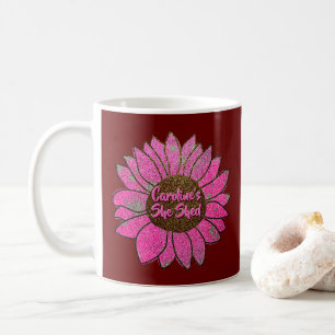 Voeg naamswijziging toe Ze heeft roze zonnebloem g Koffiemok