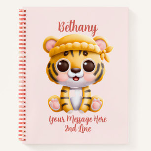 Voeg naamtekst toe, baby tijger met hoed op baby notitieboek