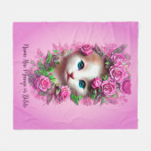 Voeg naamtekst toe, Cute Shabby Chic Kitten, Roze  Fleece Deken (Voorkant (Horizontaal))