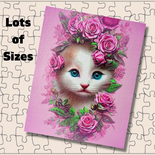 Voeg naamtekst toe, Cute Shabby Chic Kitten, Roze  Legpuzzel