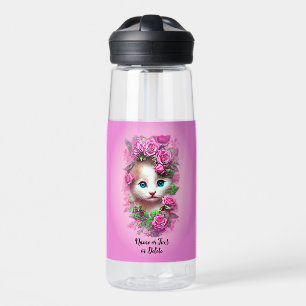 Voeg naamtekst toe, Cute Shabby Chic Kitten, Roze  Waterfles