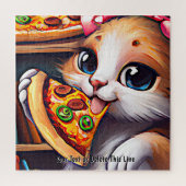 Voeg naamtekst toe, grappige kat die Pizza eet Legpuzzel (Verticaal)