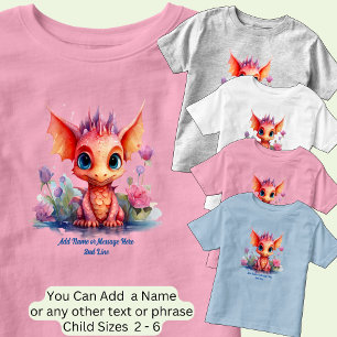 Voeg naamtekst toe, Oranje roze Baby Dragon Kinder Shirts