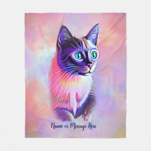 Voeg naamtekst toe, Pastels Painted Siamese Cat Fleece Deken