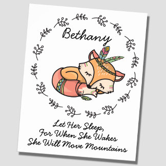 Voeg naamtekst toe, Sleeping Woodland Baby Fox Nur Poster