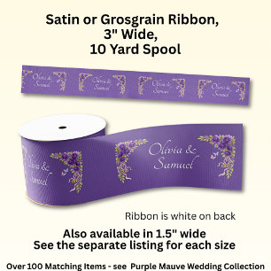 Voeg Namen toe, 3" brede paarse mauve bloemen en w Grosgrain Lint