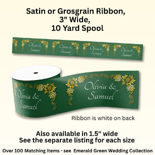 Voeg Namen toe, 3" Breed Smaragdgroen & Goud Grosgrain Lint