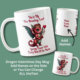 Voeg namen toe, Dragon Valentijnsdag Red Heart Koffiemok