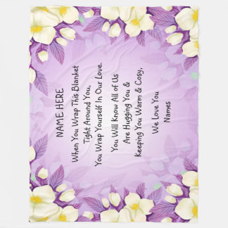Voeg namen toe Love Hug Wrap Paarse Bloemen Groot Fleece Deken
