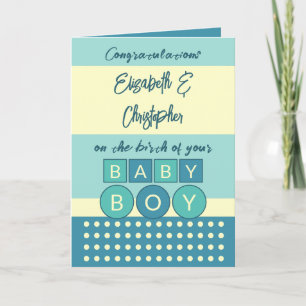 Voeg namen turquoise geel nieuwe baby jongen toe kaart