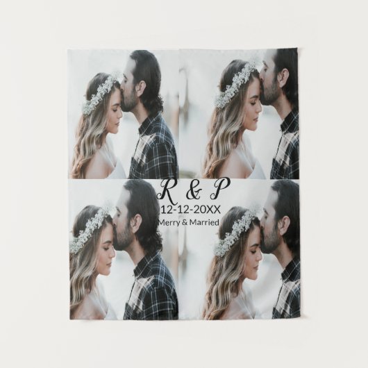 Voeg paar foto vrolijk getrouwd toe voeg datum toe wandkleed (Voorkant)