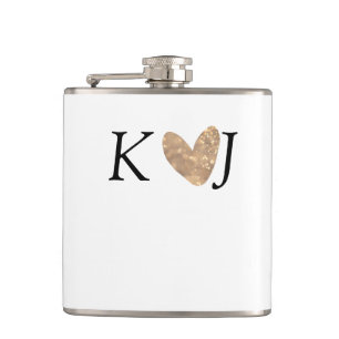 Voeg paar naam brief bruiloft gouden hart glitter heupfles