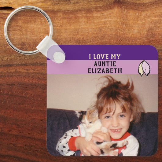 Voeg paarse bladzijden met twee zijden naam toe sleutelhanger (Voorkant)