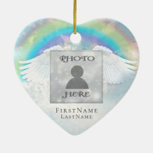 Voeg Photo Angel Wings en Heart Memorial toe Keramisch Ornament