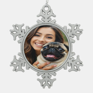Voeg Pug-foto personaliseren aanpassen toe Tin Sneeuwvlok Ornament