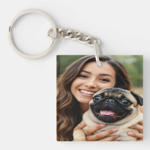 Voeg Pug-foto toe Personaliseer Aanpassen Sleutelhanger