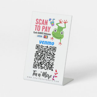 Voeg QR Code Tea Toad Business Logo toe Reclamebord Met Voetstuk