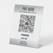 Voeg QR-code toe Venmo Klein Bedrijf Zilver Reclamebord Met Voetstuk (Voorkant)