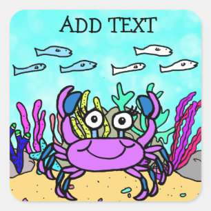 Voeg Tekst aan deze Paarse krab toe Vierkante Sticker