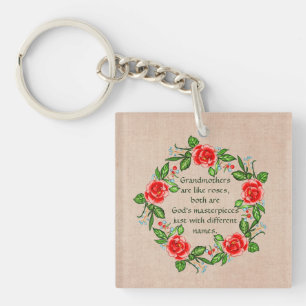 Voeg tekst toe, oma's zoals Rozen, Floral Grandma Sleutelhanger