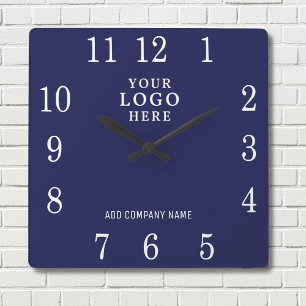 Voeg toe Business Logo Bedrijfsnaam Promotie Navy Vierkante Klok