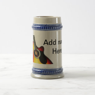 Voeg u tekst toe met een bruine akoestische gitaar bierpul