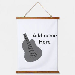Voeg u tekst toe met een bruine akoestische gitaar hangend wandkleed