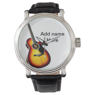 Voeg u tekst toe met een bruine akoestische gitaar horloge