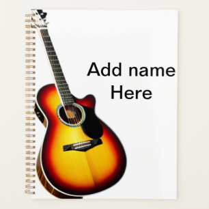 Voeg u tekst toe met een bruine akoestische gitaar planner