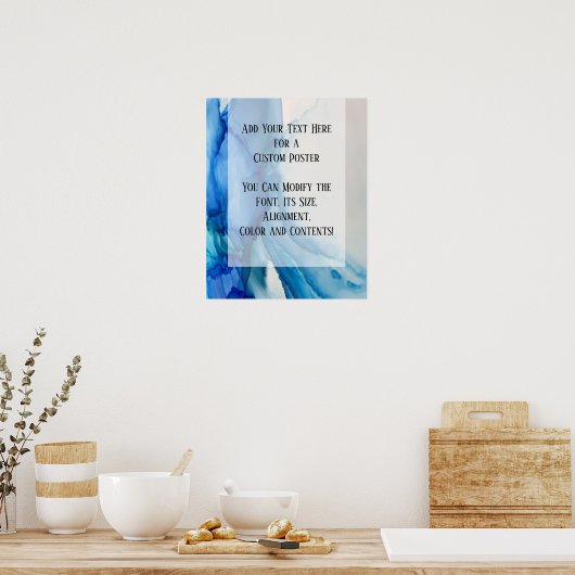 Voeg uw aangepaste Abstracte blauwe alcoholinkt to Poster (Keuken)