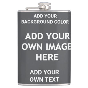 Voeg uw achtergrondkleur, uw afbeelding, jouw teks heupfles