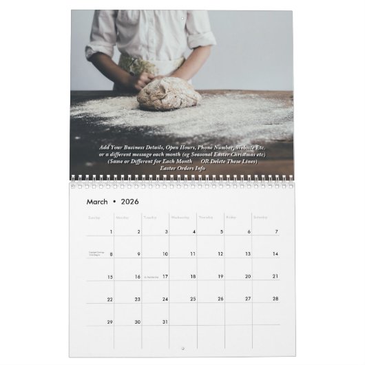 Voeg uw Bakkernaam toe - Details 20xx-lezen Kalender (Mar 2026)