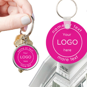 Voeg uw bedrijf business shop logo house roze sleutelhanger