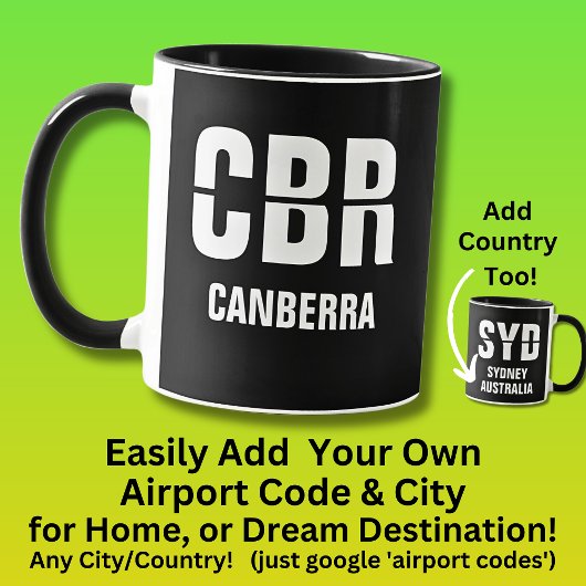 Voeg Uw Code & Stad - Luchthavencode CBR CANBERRA Mok