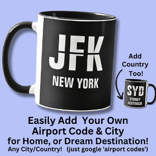 Voeg uw code & stad, luchthavencode JFK NEW YORK t Mok