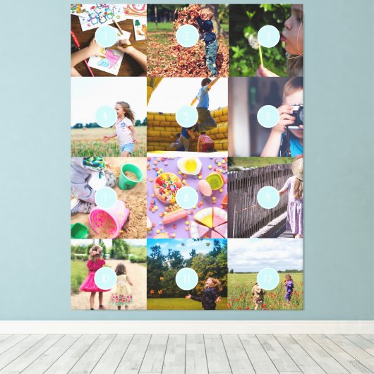 Voeg uw eigen 12 foto's  kaart Pri toe Canvas Afdruk (Insitu (Houten vloer))