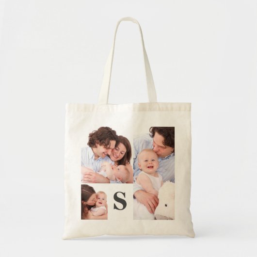 Voeg uw eigen 3 Foto Collage Monogramme Pearl toe Tote Bag (Voorkant)