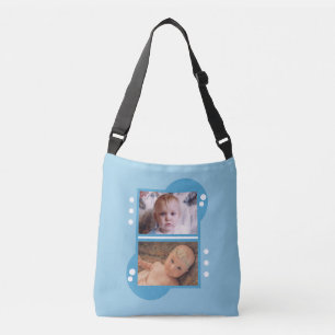 Voeg uw eigen 4 foto's blauw en wit toe crossbody tas