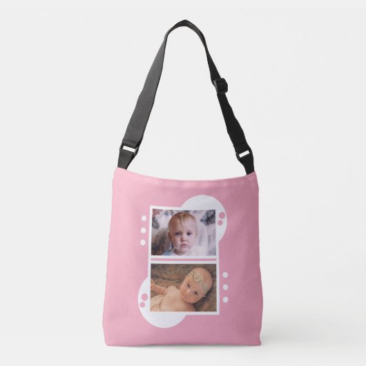 Voeg uw eigen 4 foto's roze en wit toe crossbody tas (Voorkant)