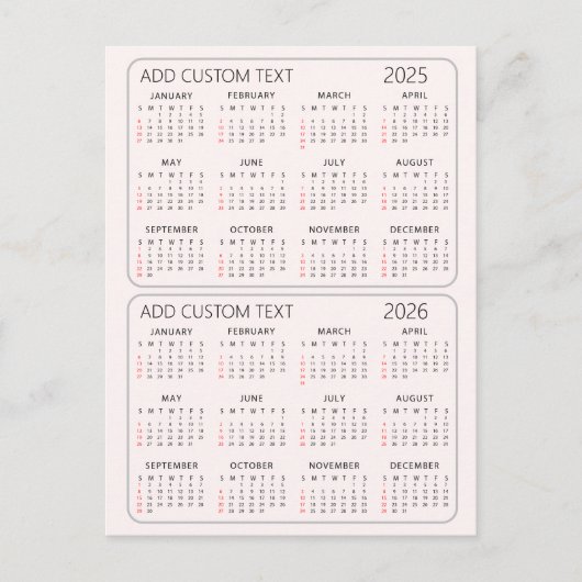 voeg uw eigen aangepaste tekst 2025 -2026 Calendar Feestdagenkaart (Voorkant)