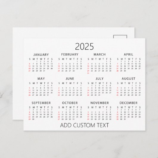 voeg uw eigen aangepaste tekst 2025 Agenda Briefkaart (Voorkant / Achterkant)