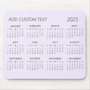 voeg uw eigen aangepaste tekst 2025 Kalender Paars Muismat