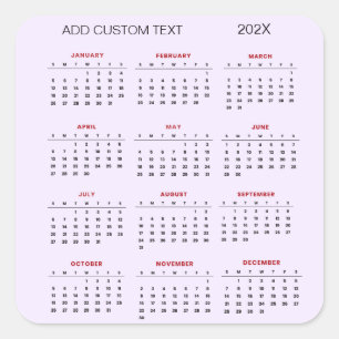 Voeg uw eigen aangepaste tekst 2026 Kalender Vierkante Sticker