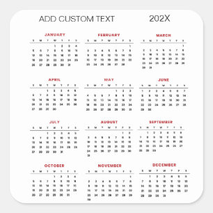 Voeg uw eigen aangepaste tekst 2026 Kalender Vierkante Sticker