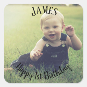 Voeg uw eigen foto 1st Birthday name Sticker toe