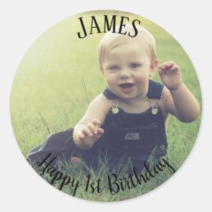 Voeg uw eigen foto 1st Birthday name Sticker toe